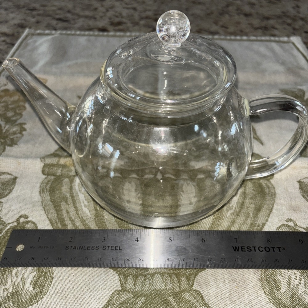 Delicate Clear‎ Glass Teapot Heatproof Glass 5" tall w/ lid.  3630